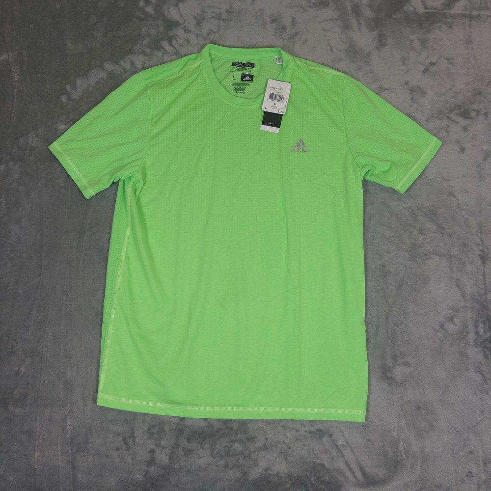Adidas Aeroknit Tee Mens Large Green Perforated Climacool Short Sleeve Gym Shirt